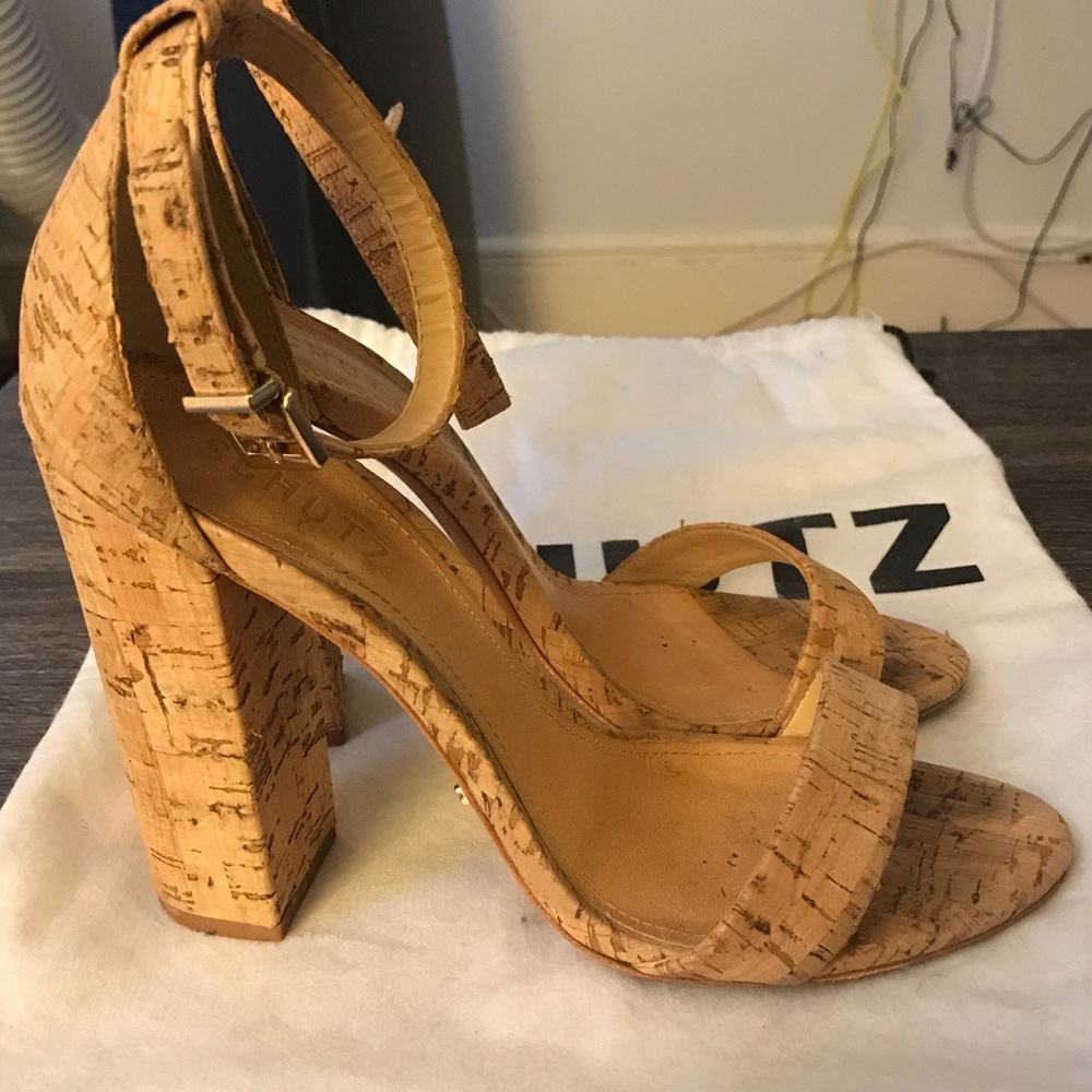Schutz Edina Cork Heel Sandals 8